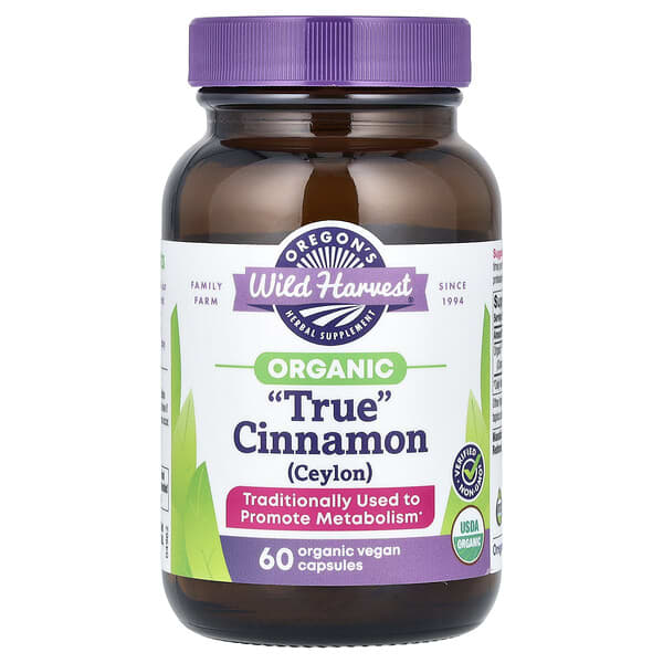 Oregon's Wild Harvest, Organic "True" Cinnamon (Ceylon), 60 Organic Vegan Capsules (450 mg per Capsule)
