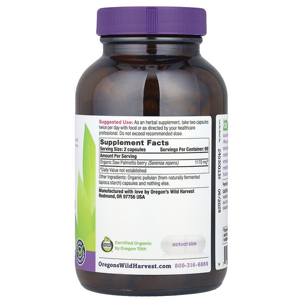 Alternative view of Oregon's Wild Harvest, Saw Palmetto, 180 Organic Vegan Capsules (585 mg per Capsule)