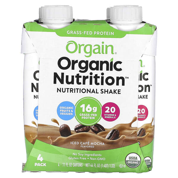 Orgain, Organic Nutrition, Nutritional Shake, Iced Cafe Mocha, 4 Pack, 11 fl oz (330 ml) Each