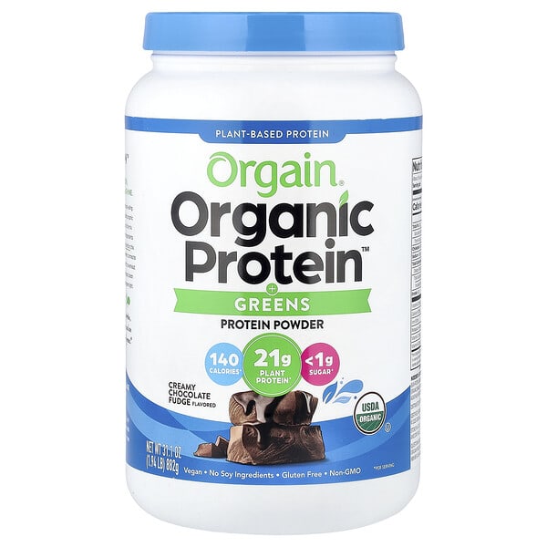 Orgain, Organic Protein™ + Greens Protein Powder, Plant-Based, Creamy Chocolate Fudge, 1.94 lbs (882 g)