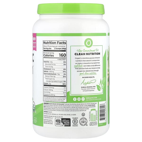 Alternative view of Orgain, Organic Protein™ Powder, Plant Based, Chocolate Peanut Butter, 2.03 lb (920 g)