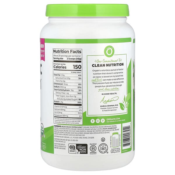 Alternative view of Orgain, Organic Protein™ Powder, Plant Based, Vanilla Bean, 2.03 lb (920 g)