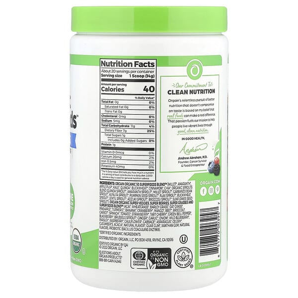 Alternative view of Orgain, Organic Superfoods™ + Probiotics, Original, 9.9 oz (280 g)