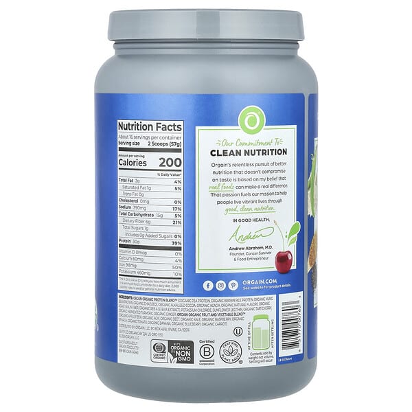Alternative view of Orgain, Plant  Protein, Complete Protein Powder, Chocolate, 2.01 lb (912 g)