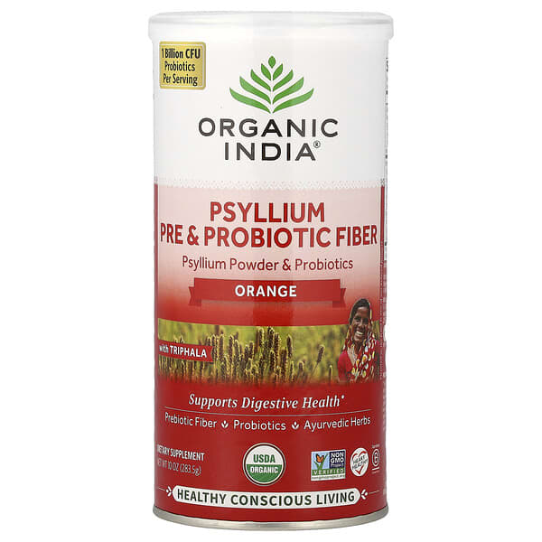 Organic India, Psyllium Pre & Probiotic Fiber, Orange, 10 oz (283.5 g)