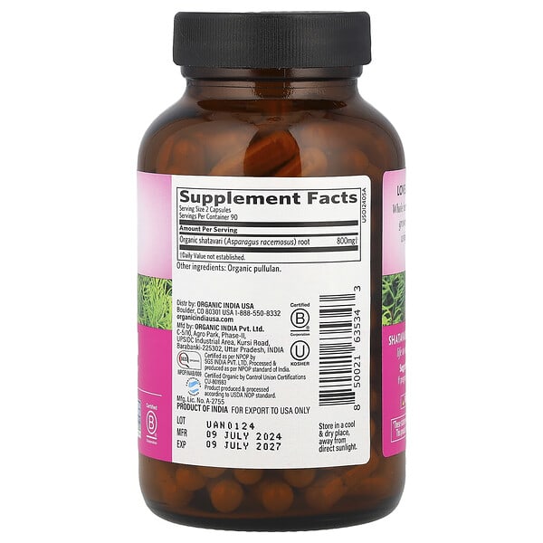 Alternative view of Organic India, Shatavari, 180 Vegetarian Caps (400 mg per Capsule)