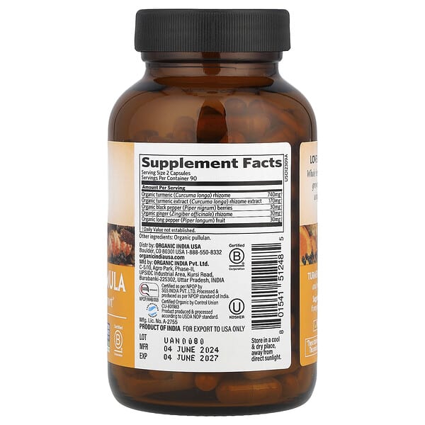 Alternative view of Organic India, Turmeric Formula, 180 Vegetarian Caps