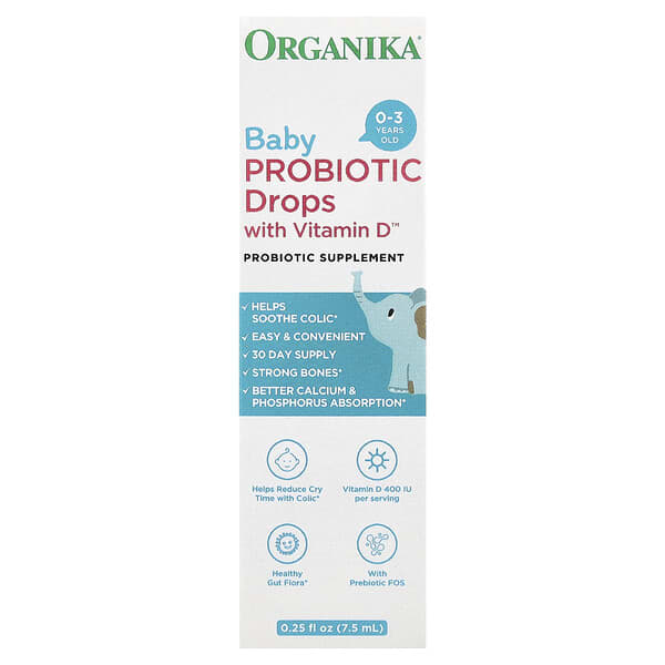 Organika, Baby Probiotic Drops with Vitamin D™, 0-3 Years, 0.25 fl oz (7.5 ml)