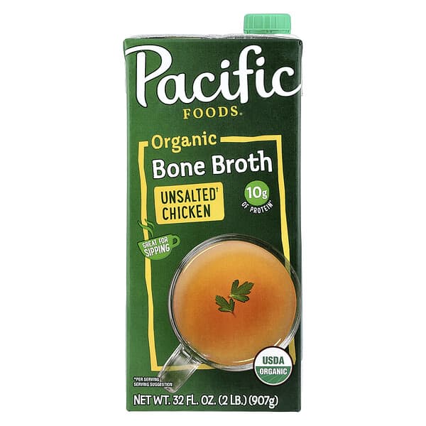 Pacific Foods, Organic Bone Broth, Unsalted Chicken, 32 fl oz (907 g)