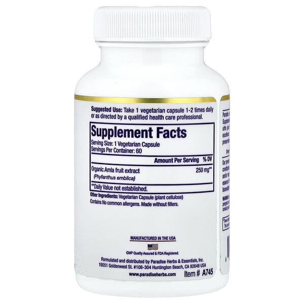 Alternative view of Paradise Herbs, Amla, 60 Vegetarian Capsules (250 mg per Capsule)