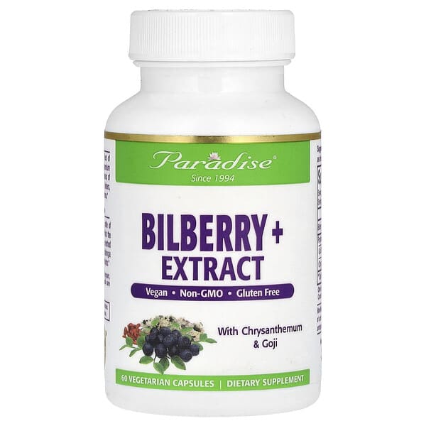 Paradise Herbs, Bilberry + Extract with Chrysanthemum & Goji, 60 Vegetarian Capsules