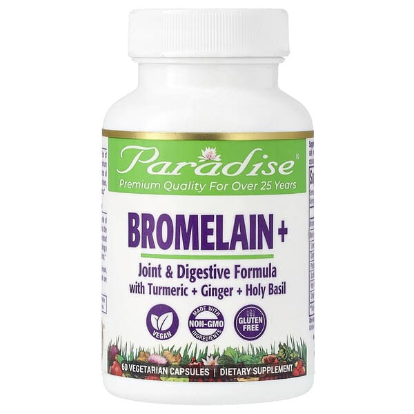 Paradise Herbs, Bromelain+, 60 Vegetarian Capsules