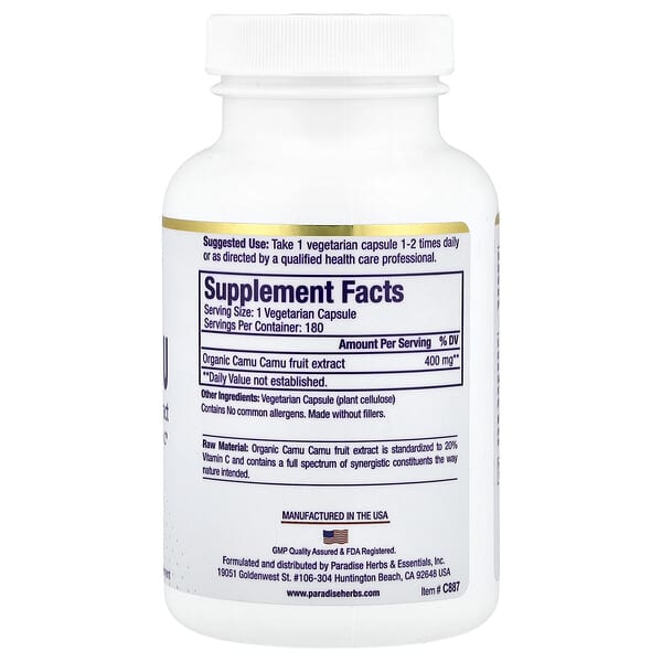 Alternative view of Paradise Herbs, Camu Camu Premium Extract, 400 mg, 180 Vegetarian Capsules