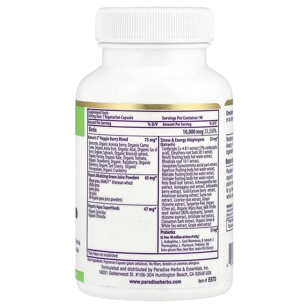 Alternative view of Paradise Herbs, Earth's Blend®, Biotin, 10,000 mcg, 90 Vegetarian Capsules