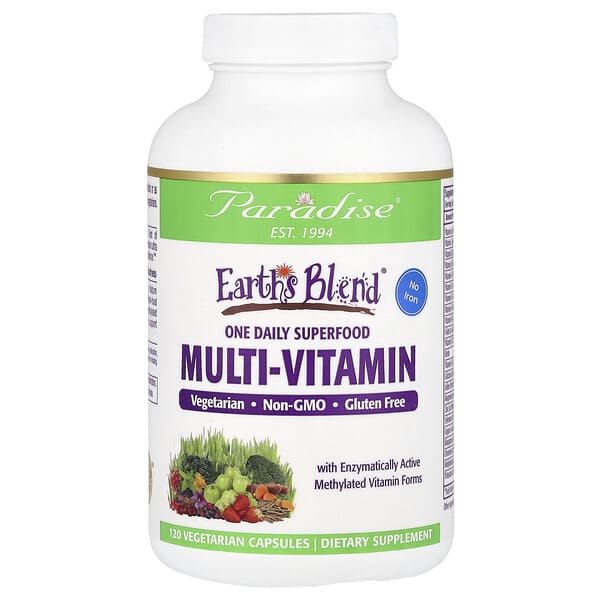 Paradise Herbs, Earth's Blend®, One Daily Superfood Multi-Vitamin, No Iron, 120 Vegetarian Capsules