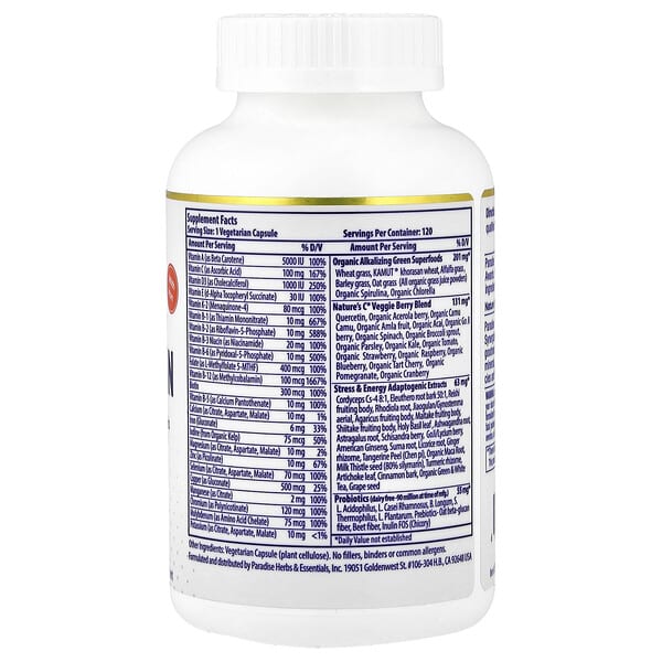 Alternative view of Paradise Herbs, Earth's Blend, One Daily Superfood Multi-Vitamin with Iron, 120 Vegetarian Capsules