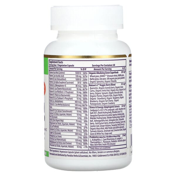 Alternative view of Paradise Herbs, Earth's Blend, One Daily Superfood Multi-Vitamin with Iron, 60 Vegetarian Capsules