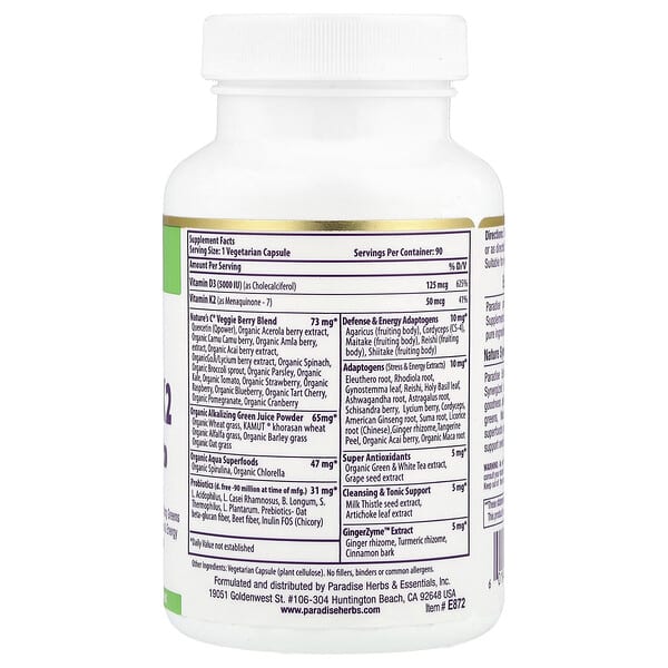 Alternative view of Paradise Herbs, Earth's Blend®, Vitamin D3 + K2, 90 Vegetarian Capsules