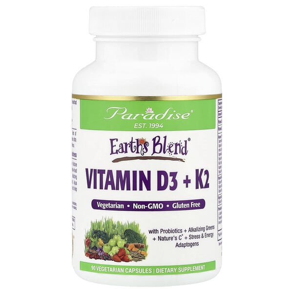 Paradise Herbs, Earth's Blend®, Vitamin D3 + K2, 90 Vegetarian Capsules