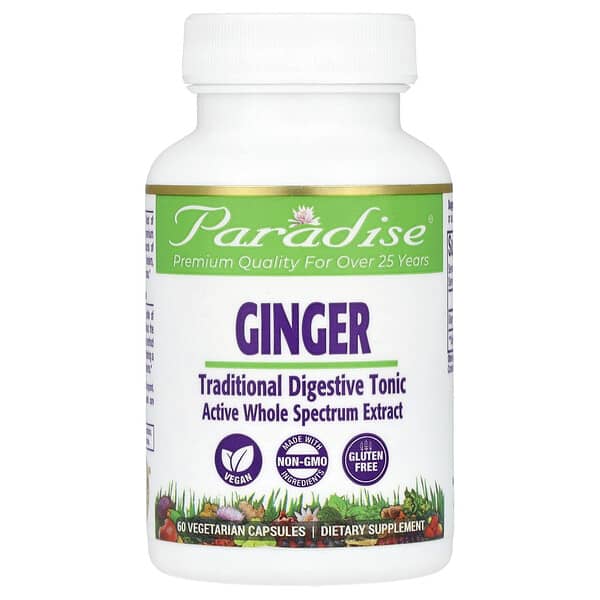 Paradise Herbs, Ginger, 60 Vegetarian Capsules (250 mg per Capsule)