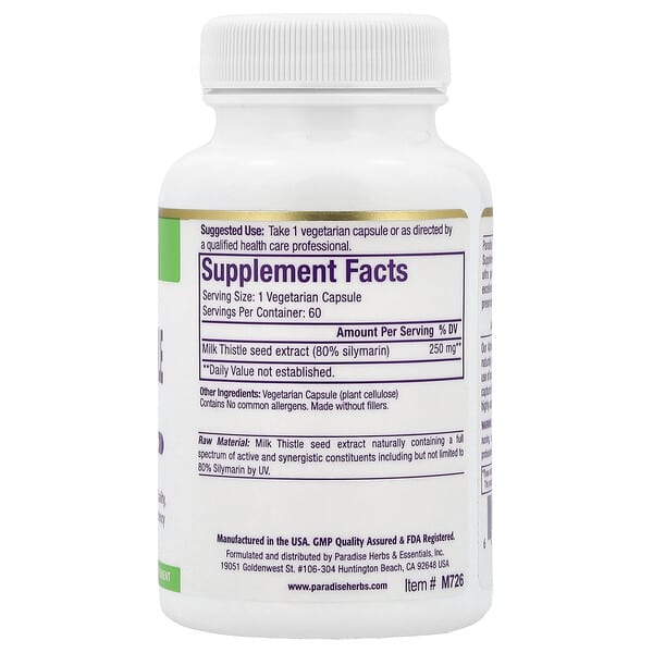 Alternative view of Paradise Herbs, Milk Thistle Extract, 60 Vegetarian Capsules (250 mg per Capsule)