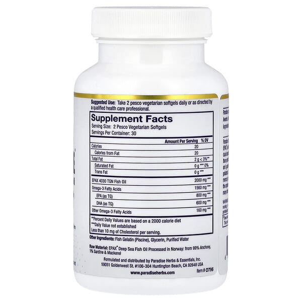 Alternative view of Paradise Herbs, Omega-Sure®, Premium Omega-3 Fish Oil, 60 Pesco Vegetarian Softgels