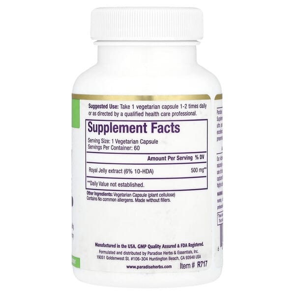 Alternative view of Paradise Herbs, Royal Jelly Concentrate, 60 Vegetarian Capsules (500 mg per Capsule)