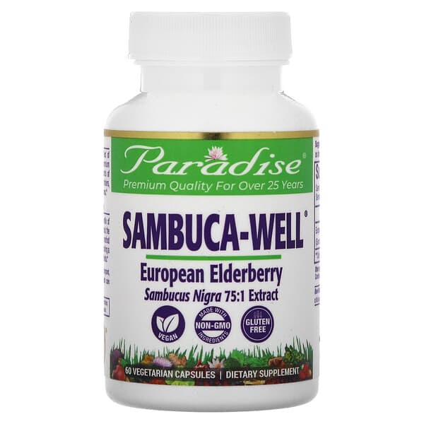 Paradise Herbs, Sambuca-Well, European Elderberry, 250 mg, 60 Vegetarian Capsules