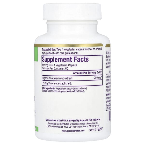 Alternative view of Paradise Herbs, Shatavari Extract, 60 Vegetarian Capsules (250 mg per Capsule)