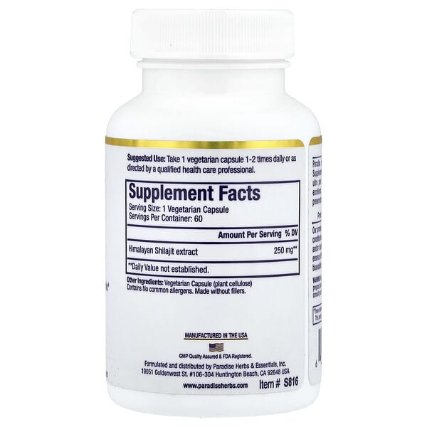 Alternative view of Paradise Herbs, Shilajit Premium Extract, 250 mg, 60 Vegetarian Capsules