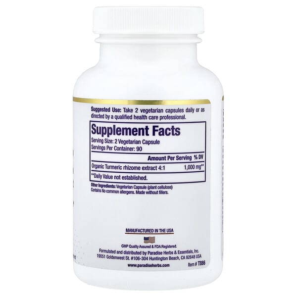 Alternative view of Paradise Herbs, Turmeric, 180 Vegetarian Capsules (500 mg per Capsule)