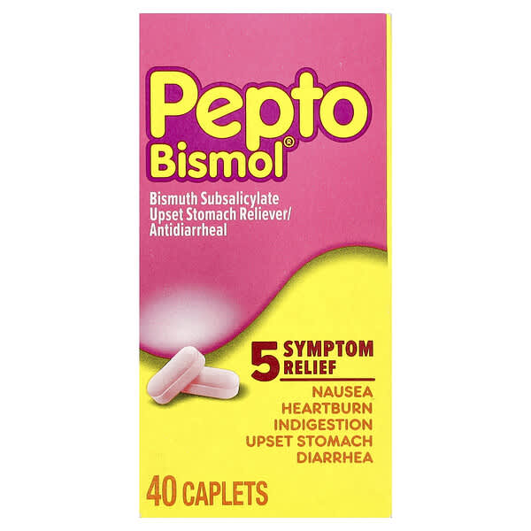 Pepto Bismol, Bismuth Subsalicylate, 40 Caplets (131 mg per Caplet)