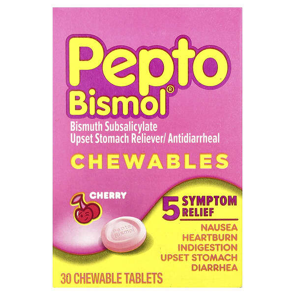 Pepto Bismol, Chewables, Cherry, 30 Chewable Tablets (131 mg per Tablet)