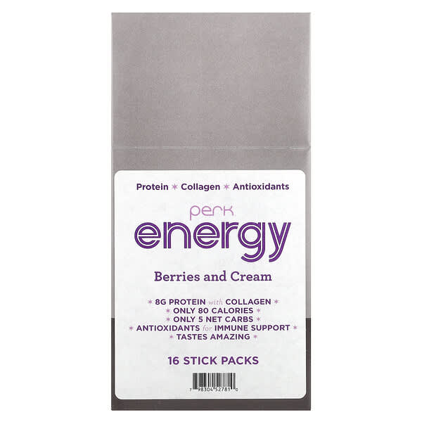 Perk Energy, Berries and Cream, 16 Stick Packs, 19.2 g Each