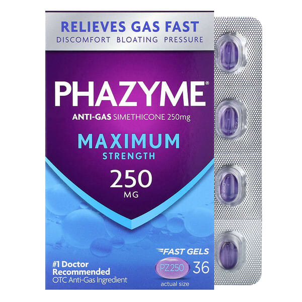 Phazyme, Anti-Gas, Maximum Strength, 250 mg, 36 Fast Gels 2 Phazyme, Anti-Gas, Maximum Strength, 250 mg, 36 Fast Gels