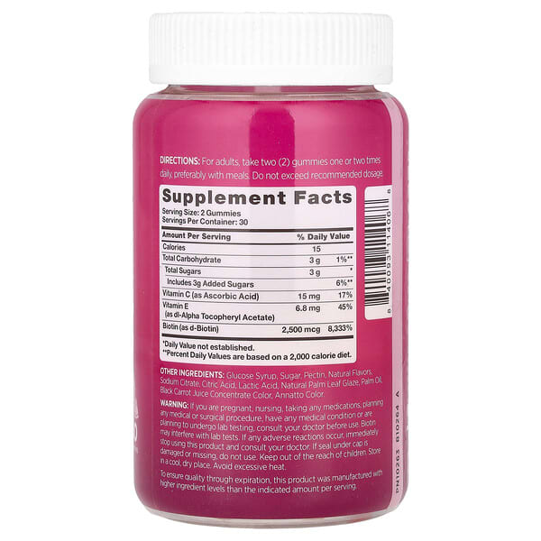 Alternative view of Pink, Biotin Beauty Gummies, Natural Fruit, 60 Gummies