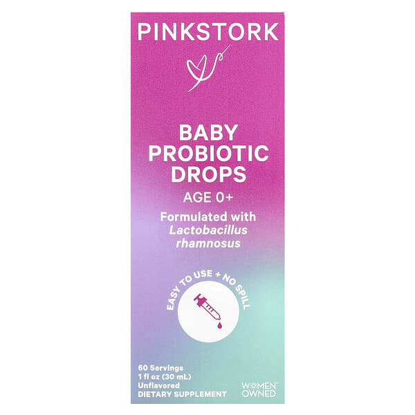 Pink Stork, Baby Probiotic Drops, Age 0+, Unflavored, 1 fl oz (30 ml)