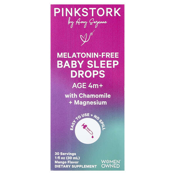 Pink Stork, Melatonin-Free Baby Sleep Drops, Age 4 m+, Mango, 1 fl oz (30 ml)