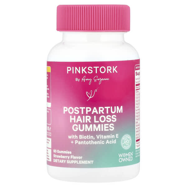 Pink Stork, Postpartum Hair Loss Gummies, Strawberry, 60 Gummies