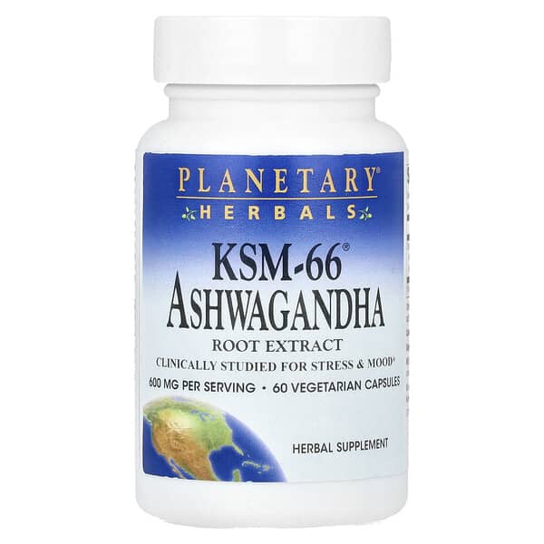 Planetary Herbals, KSM-66® Ashwagandha Root Extract, 60 Vegetarian Capsules (300 mg per Capsule)