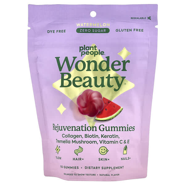 Plant People, Wonder Beauty®, Rejuvenation Gummies, Watermelon, 60 Gummies