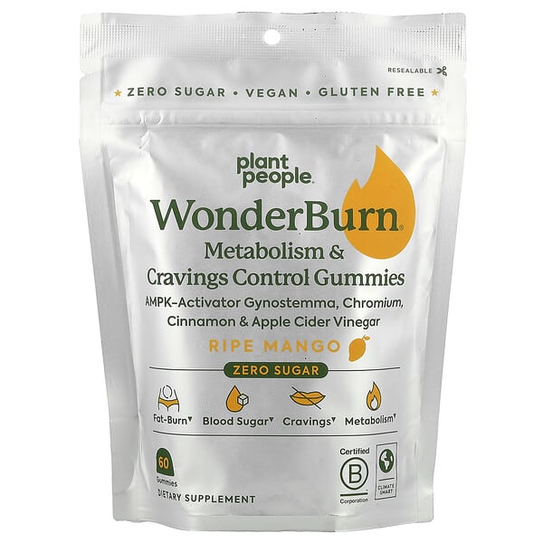 Plant People, WonderBurn®, Metabolism & Cravings Control Gummies, Ripe Mango, 60 Gummies