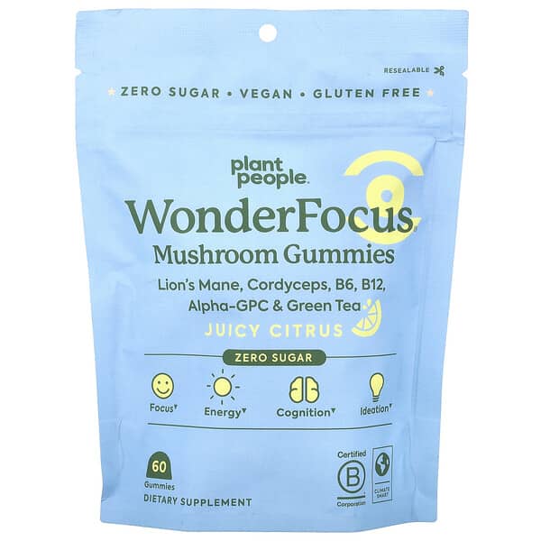 Plant People, WonderFocus®, Mushroom Gummies, Juicy Citrus, 60 Gummies