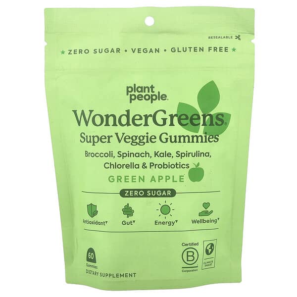 Plant People, WonderGreens®, Super Veggie Gummies, Green Apple, 60 Gummies
