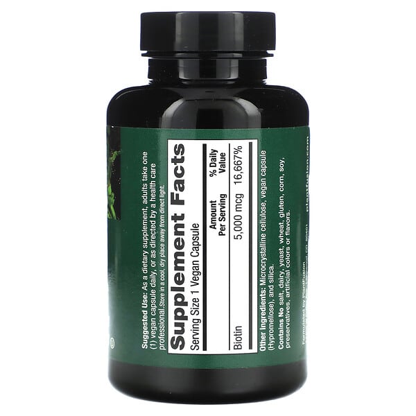 Alternative view of PlantFusion, Vegan Biotin, 5,000 mcg, 120 Vegan Capsules