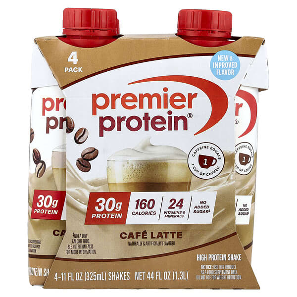 Premier Protein, High Protein Shake, Cafe Latte, 4 Shakes, 11 fl oz (325 ml) Each