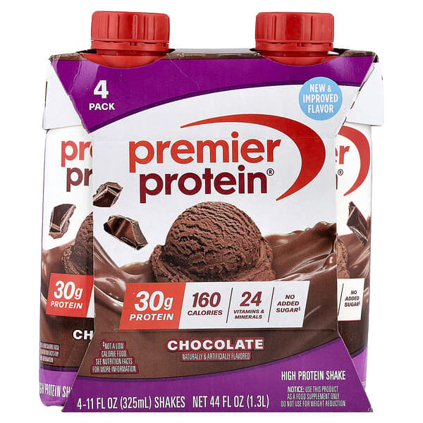 Premier Protein, High Protein Shake, Chocolate, 4 Shakes, 11 fl oz (325 ml) Each