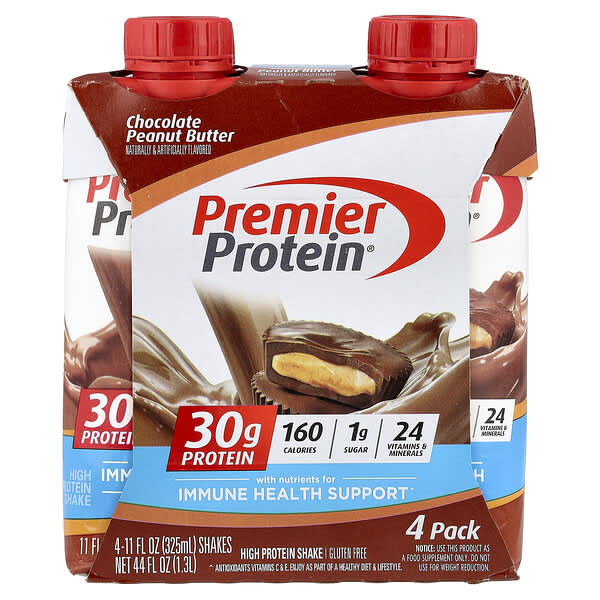 Premier Protein, High Protein Shake, Chocolate Peanut Butter, 4 Shakes, 11 fl oz (325 ml) Each