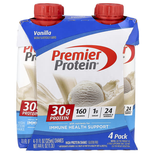 Premier Protein, High Protein Shake, Vanilla, 4 Shakes, 11 fl oz (325 ml) Each