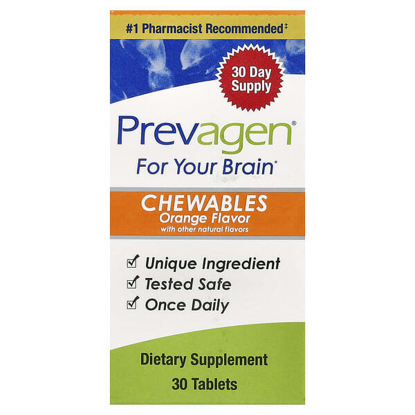 Prevagen (Quincy-Bioscience), For Your Brain, Chewables, Orange, 30 Tablets
